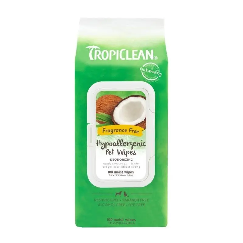Tropiclean Fragrance Free Hypoallergenic Pet Wipes - 100 Wipes