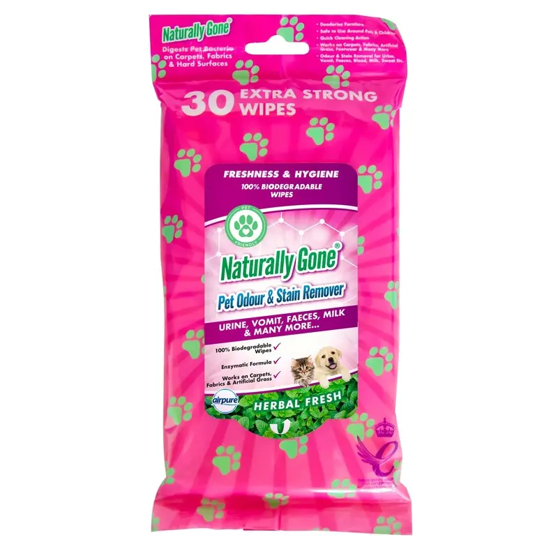 Airpure Naturally Gone Pet Odour & Stain Remover Wipes 30 pcs