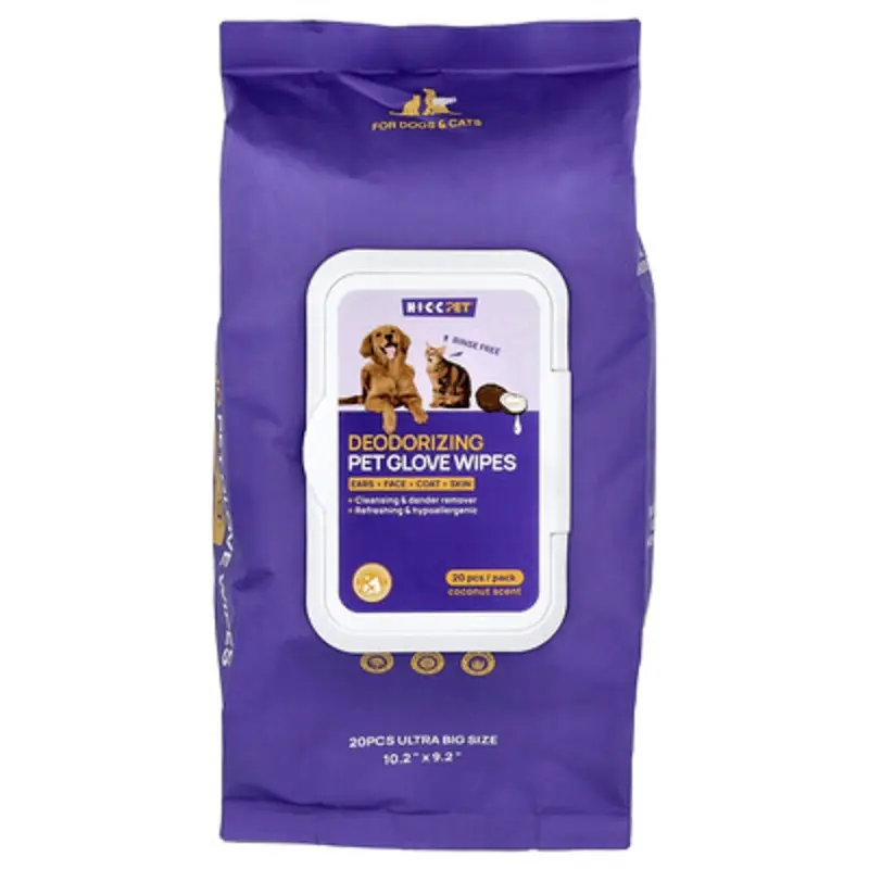 Hicc Pet , Deodorizing Pet Glove Wipes, For Dogs & Cats, Coconut, 20 Pieces