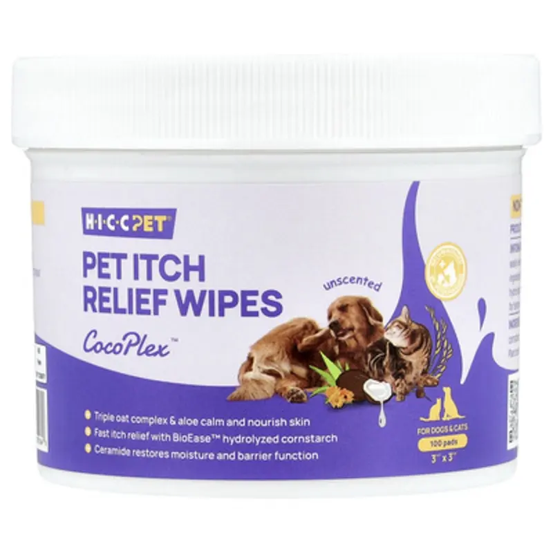Hicc Pet , Pet Itch Relief Wipes, For Dogs & Cats, Unscented, 100 Pads
