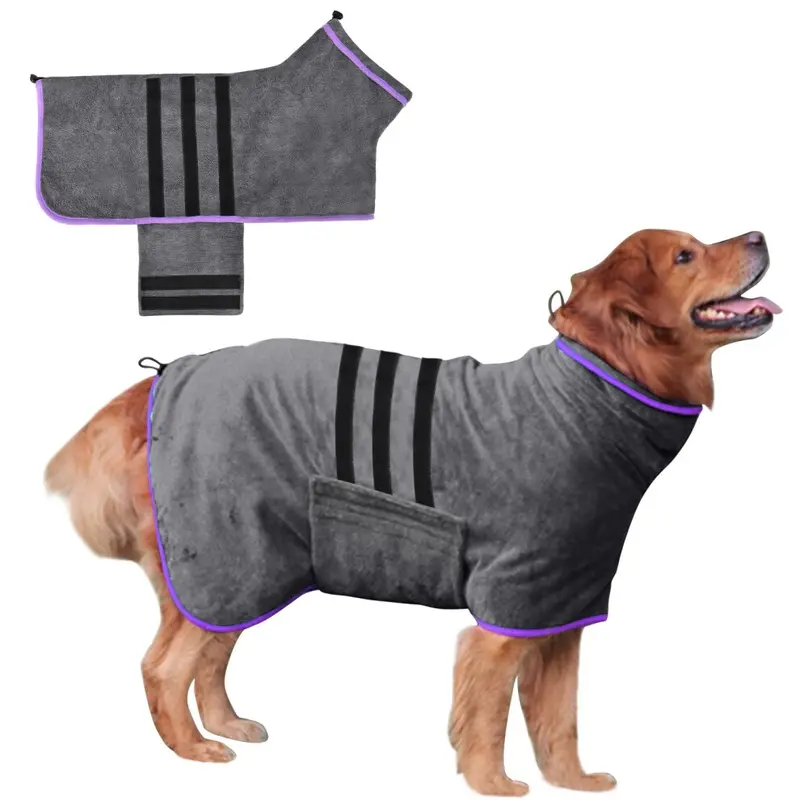 Nivofu Gray Microfiber Dog Bath Robe Washable Quick Dry Pet Bath Towel, S Size