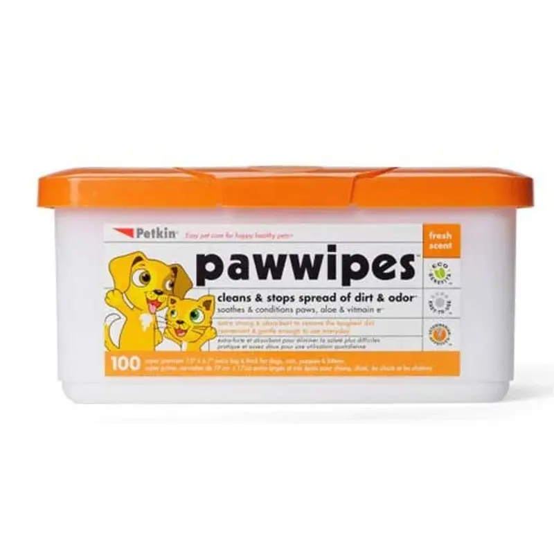 Petkin Orange Pawwipes With Paw Balm Protectant For Cats & Dogs 100 Pcs Size 7