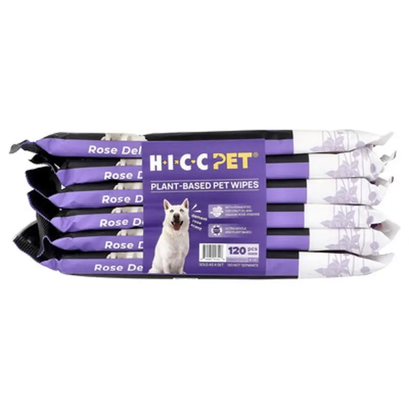 Hicc Pet , Plant-Based Pet Wipes, For Dogs & Cats, Damask Rose, 6 Packs, 20 Wipes Each
