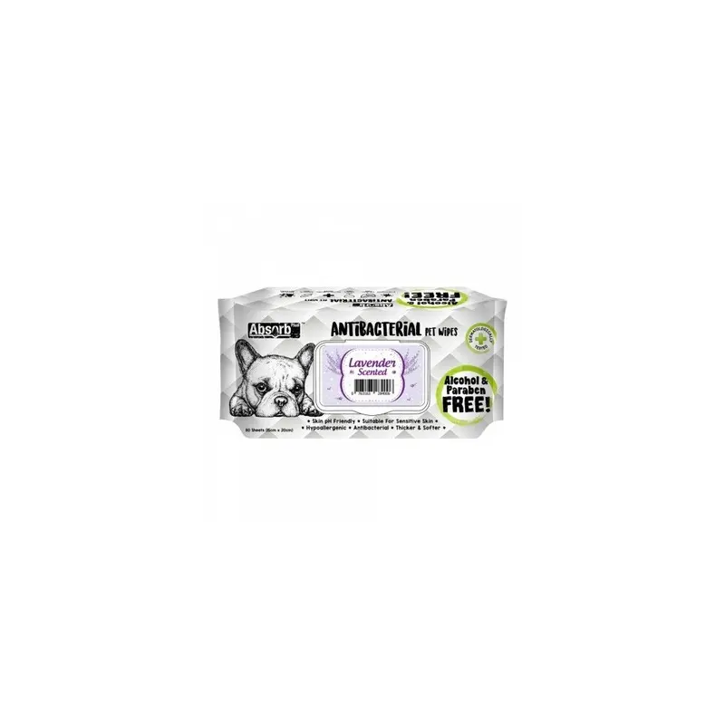 Lavender Absolute Pet Absorb Plus Antibacterial Pet Wipes - 80 Sheets