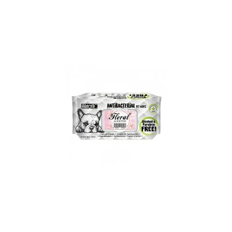 Absolute Pet Absorb Plus Antibacterial Floral Pet Wipes - 80 sheets