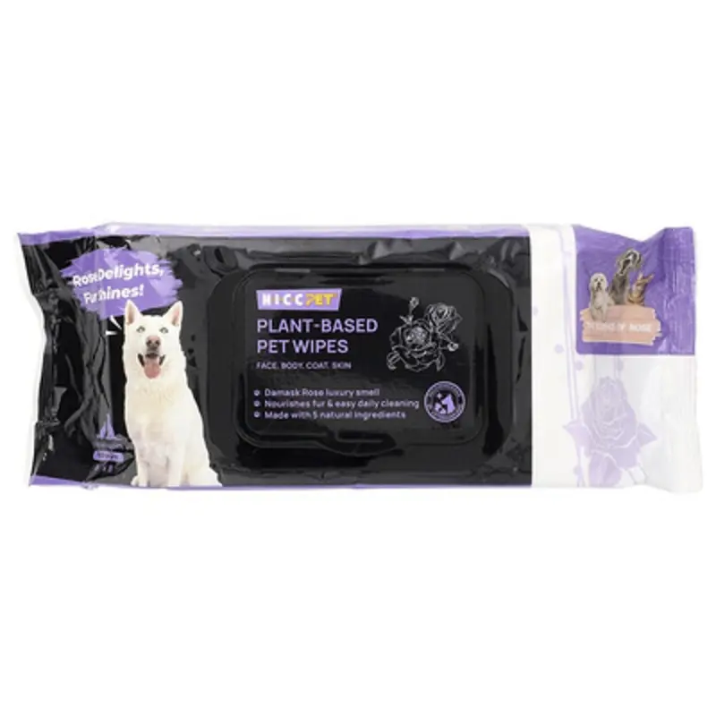 Hicc Pet , Plant-Based Pet Wipes, For Dogs & Cats, The Essence Of Rose, 100 Wipes