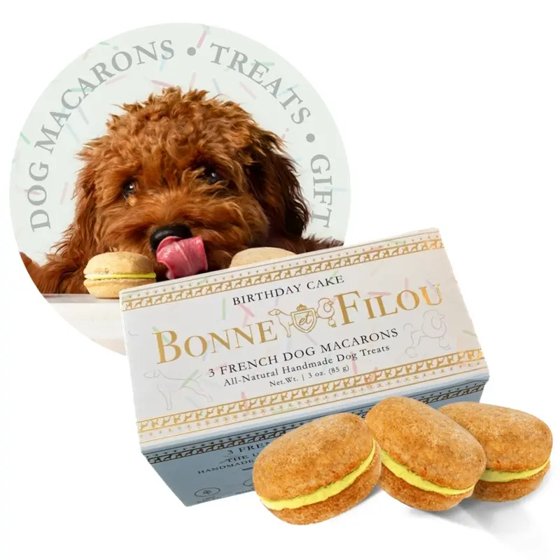BIRTHDAY CAKE DOG MACARONS - BOX OF 3