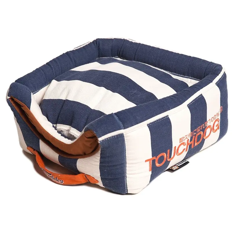 Touchdog Polo-Striped 2-in-1 Collapsible Dog House Bed