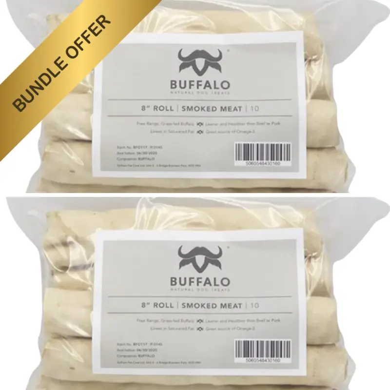 Buffalo Rolls Smoked Meat Dog Treats (10PK) Bundle of 2