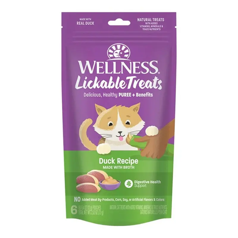 Wellness Puree Natural Grain-Free Lickable Cat Treats Duck 6 Count 2.53-oz