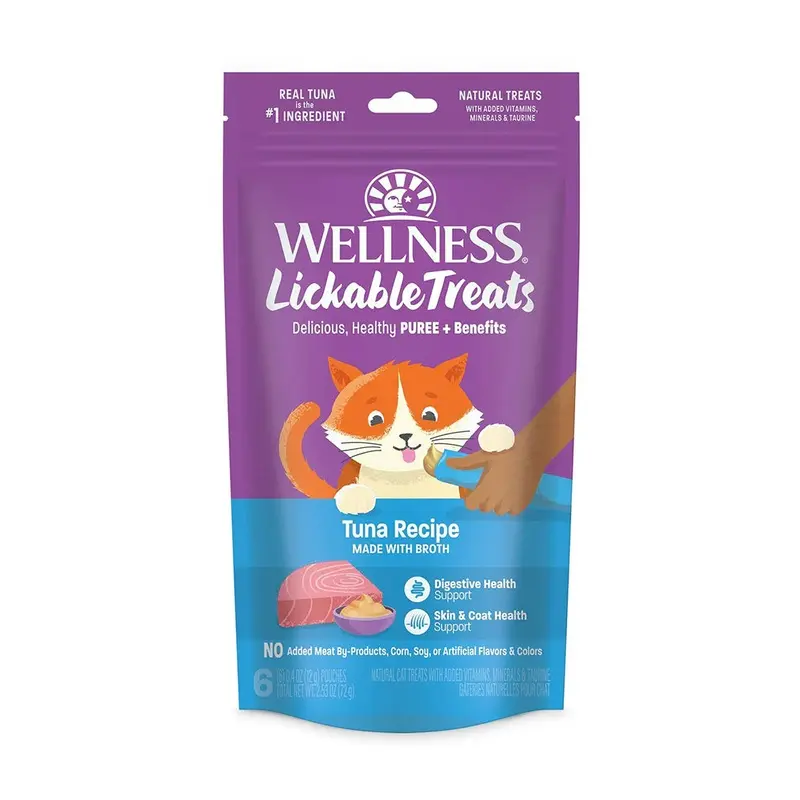Wellness Puree Natural Grain-Free Lickable Cat Treats Tuna 6 Count 2.53-oz