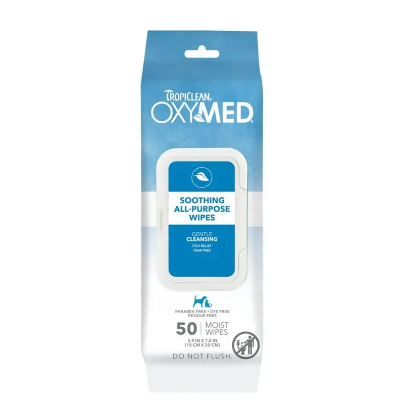 TropiClean OxyMed Soothing All-Purpose Wipes for Dogs & Cats 50 Count
