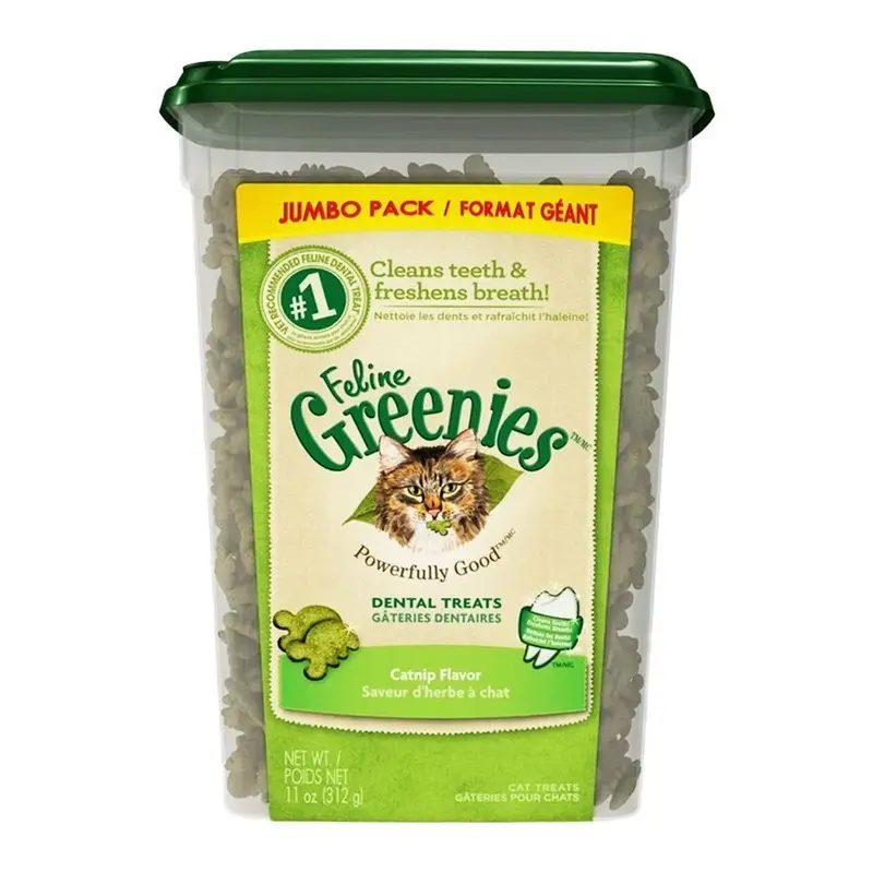 Greenies Feline Catnip Flavor Dental Treats for Cats Jumbo Tub 11-oz