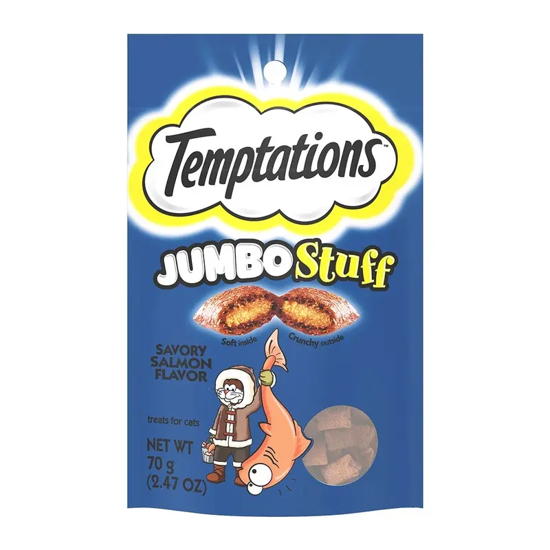 Temptations Jumbo Stuff Soft & Crunchy Cat Treats Savory Salmon 2.47-oz