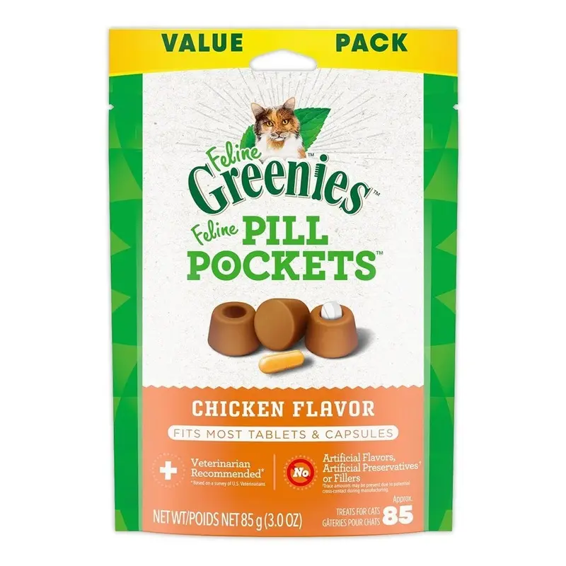 Greenies Feline Pill Pockets Cat Treats Chicken 3-oz 85 Count