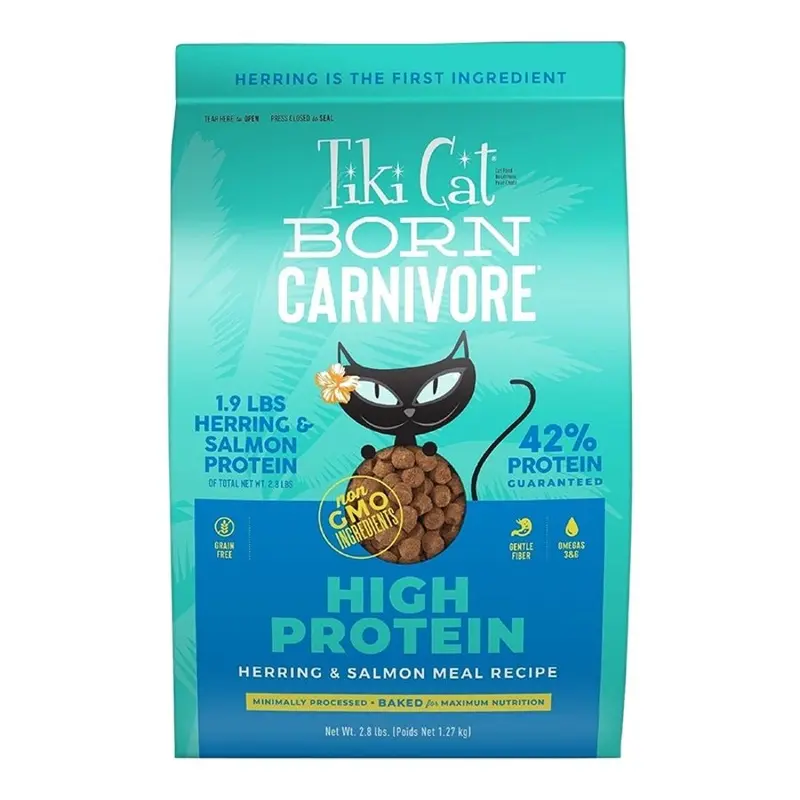 Tiki Pets Cat Born Carnivore High Protein Dry Cat Food Herring & Salmon 2.8-lb