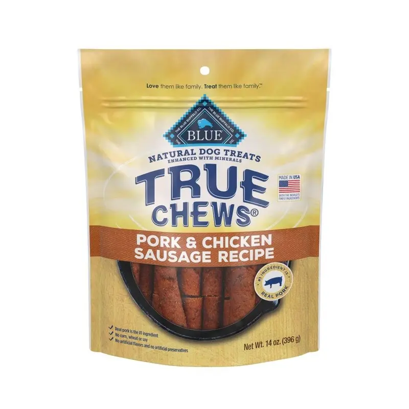 Blue Buffalo True Chews Natural Dog Treats Pork & Chicken Sausage Recipe 14-oz