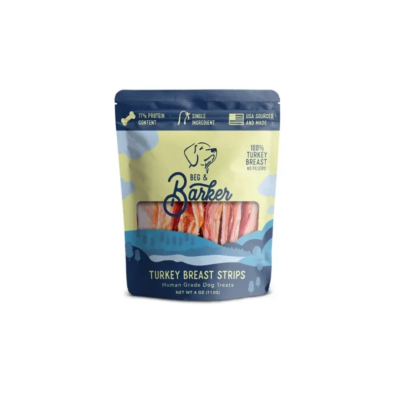 Beg & Barker Turkey Breast Strip Dog Jerky Treats 4-oz