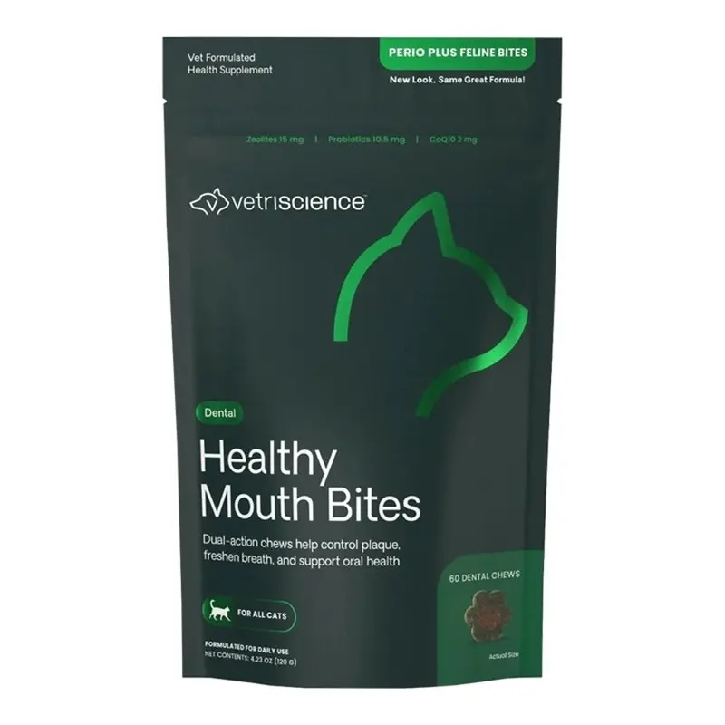 VetriScience Healthy Mouth Bites Perio Plus Dental Chews for Cats 60 Count 4.23-oz