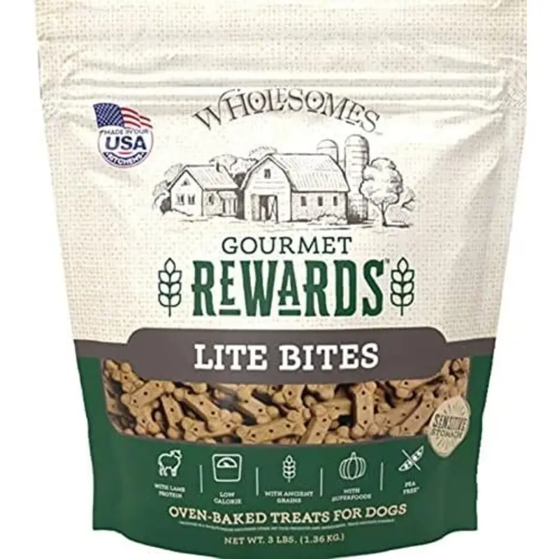 Wholesomes Gourmet Rewards Lite Bites Biscuits Oven-Baked Dog Treats Lamb 3-lb