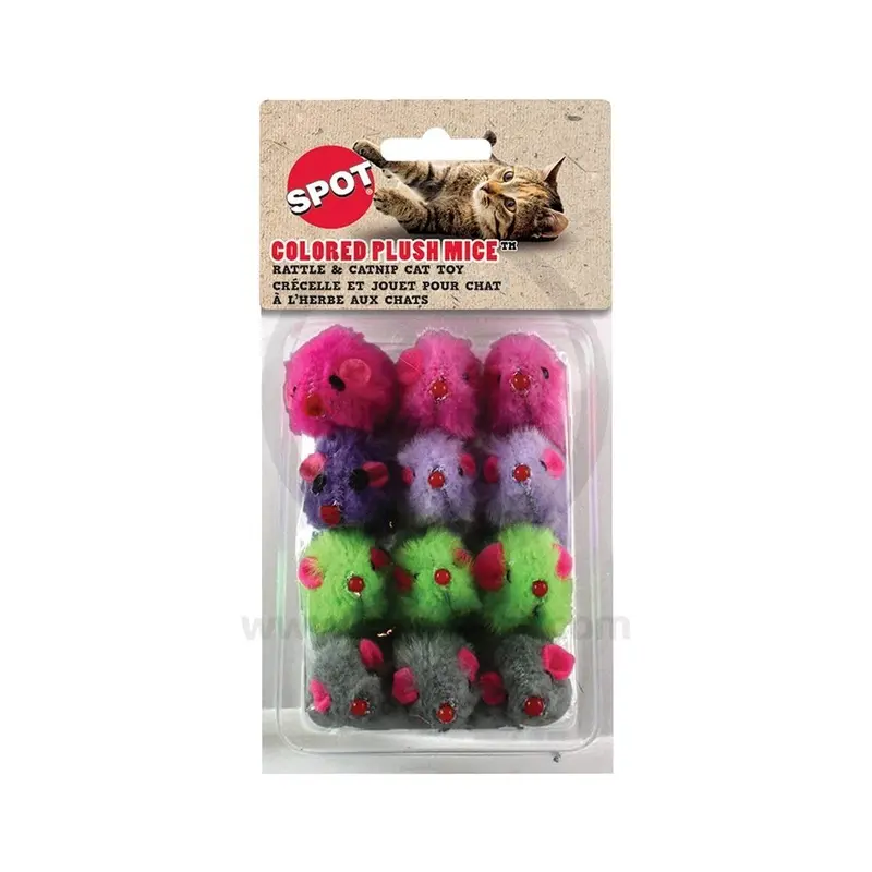 Ethical Pet Spot Colored Plush Mice Rattle & Catnip Cat Toy Assorted 12 Count