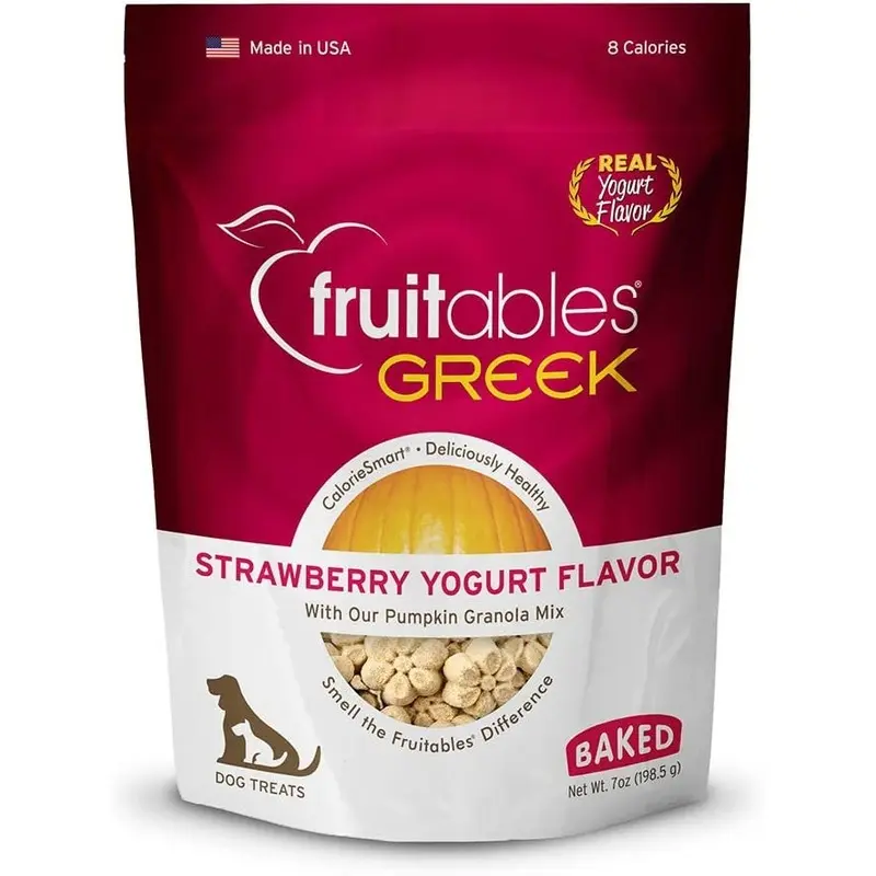 Fruitables Greek Strawberry Yogurt Crunchy Baked Dog Treats 7-oz