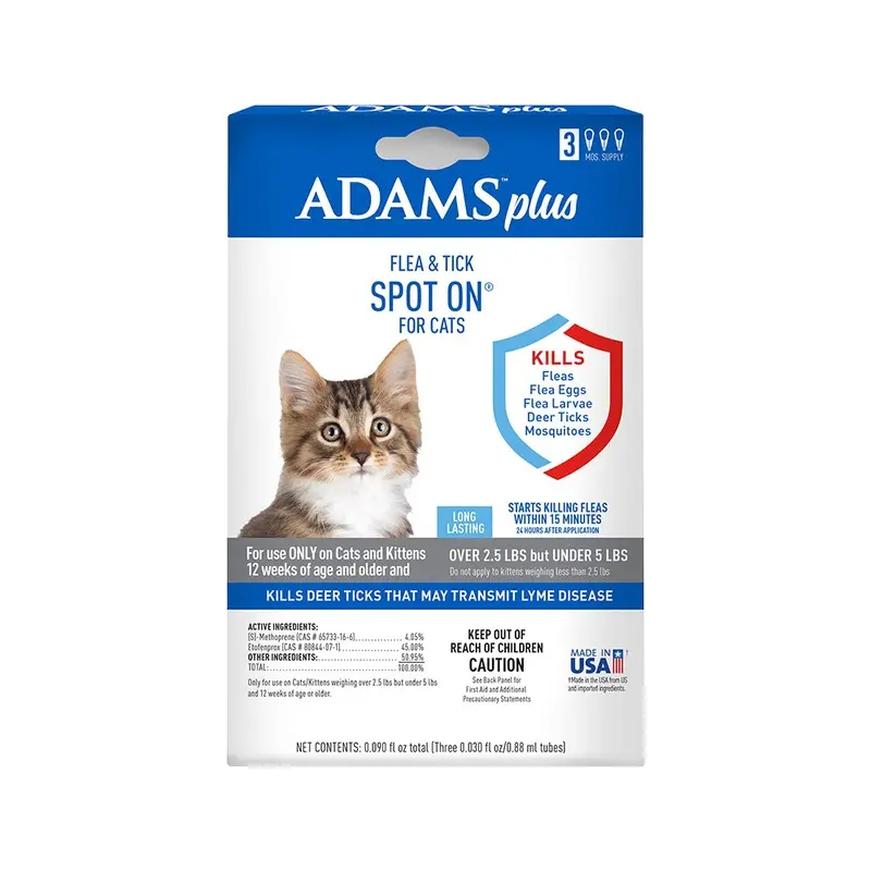 Adams Plus Flea & Tick 3 Month Supply Spot On for Cats & Kittens Over 2.5-lb