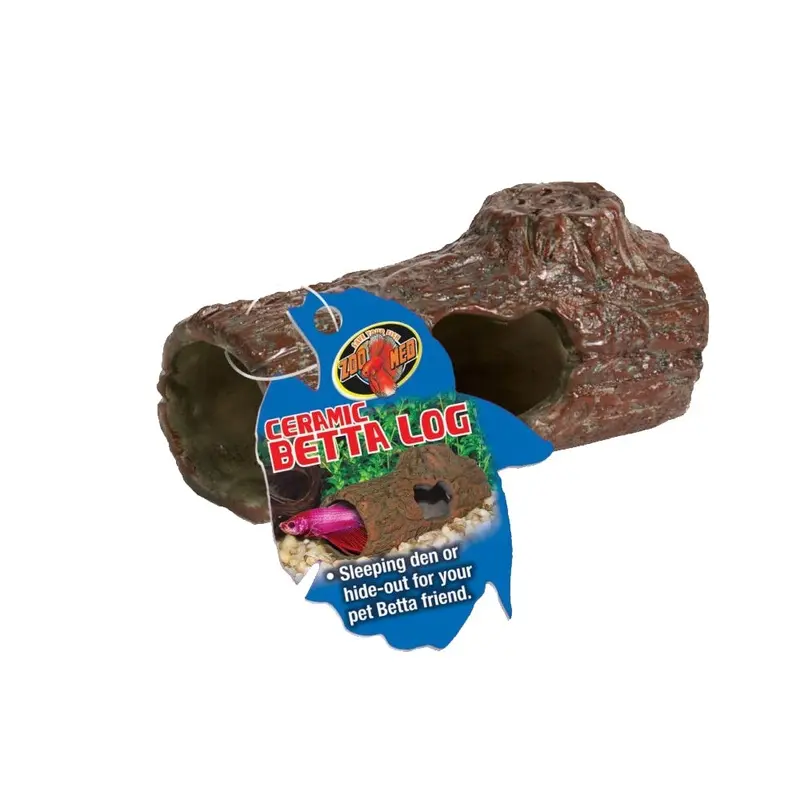 Zoo Med Ceramic Betta Log Aquarium Ornament Brown Small 4.25-in