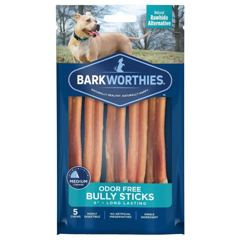 Barkworthies 6" Odor Free Bully Stick Dog Chews 5 Count