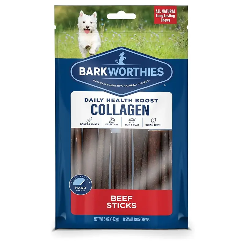 Barkworthies 6" Peanut Butter Flavored Collagen Beef Stick Dog Chews 8 Count