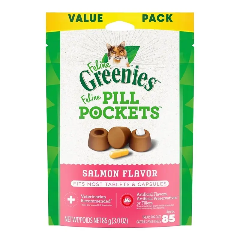Greenies Feline Pill Pockets Cat Treats Salmon 3-oz 85 Count