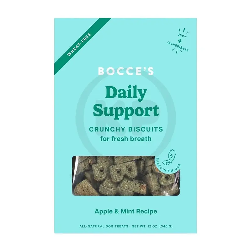 Bocce's Bakery Daily Support Breath Aid Crunchy Biscuits Dog Treats Apple & Mint 12-oz