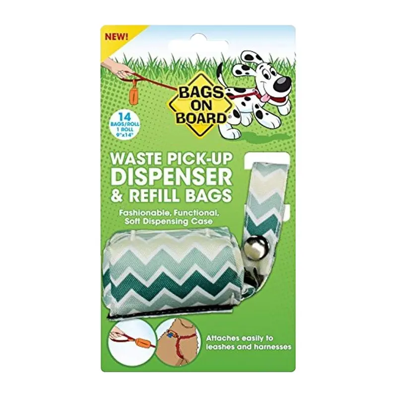 Bags on Board Fashion Waste Pick-up Dispenser & Refill Bags Green 14 Bags 9 in X 14 in