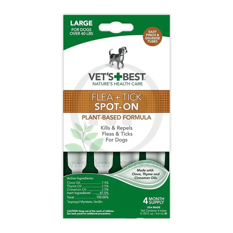 Vet's Best Flea & Tick Spot-On Drops for Dogs Up To 15 lbs 4 Count 4.6 ml