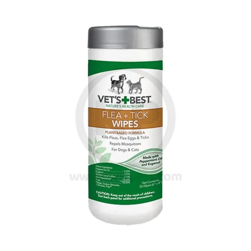 Vet's Best Flea & Tick Wipes for Dogs & Cats 50 Count 6 in X 8 in