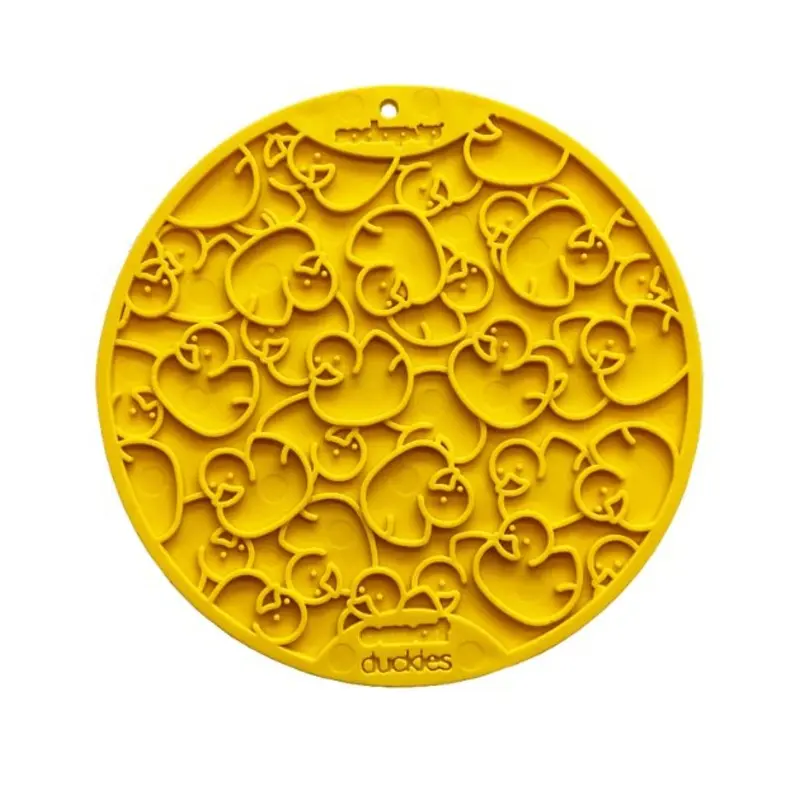 SodaPup Enrichment Lick Mat With Suction Cups For Dogs (Round / Yellow Duckies)