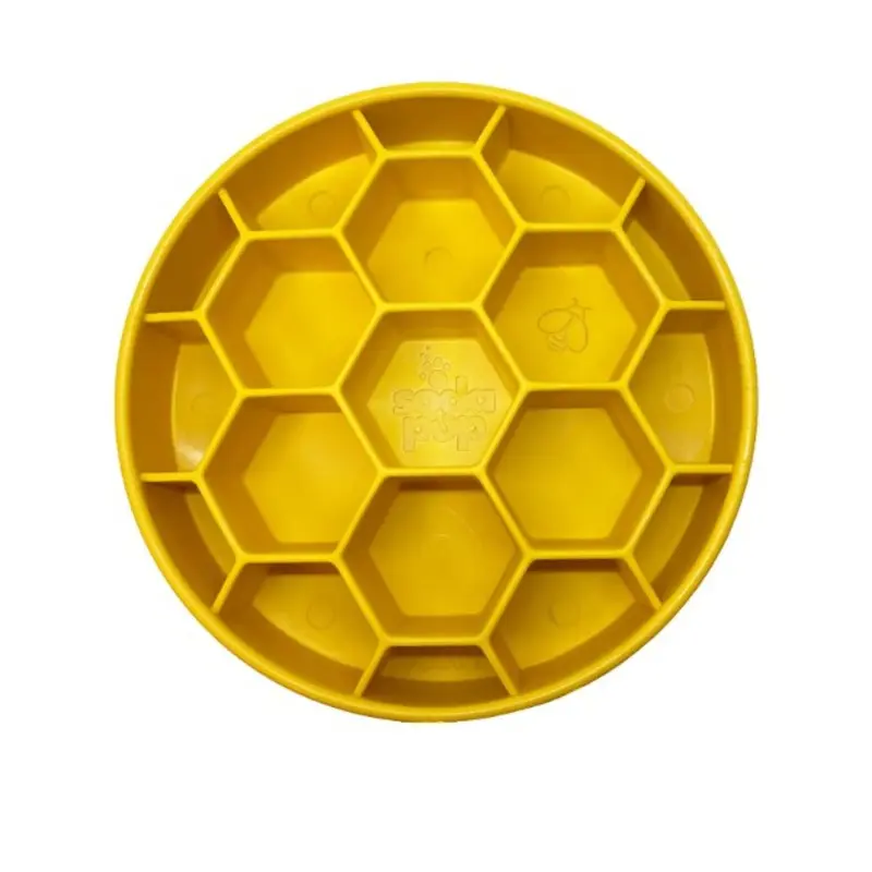 SodaPup Enrichment Slow Feeder Bowl For Dogs (Round / Yellow Honeycomb)