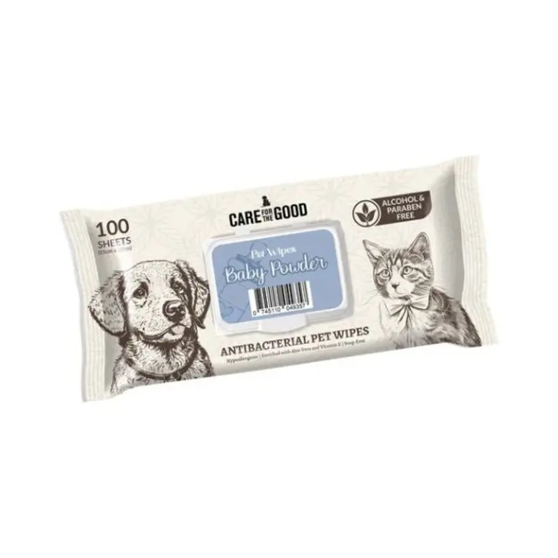 Care For The Good Antibacterial Wipes For Dogs & Cats (Baby Powder)