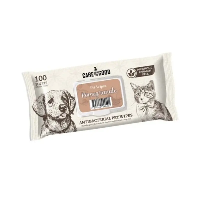 Care For The Good Antibacterial Wipes For Dogs & Cats (Pomegranate)