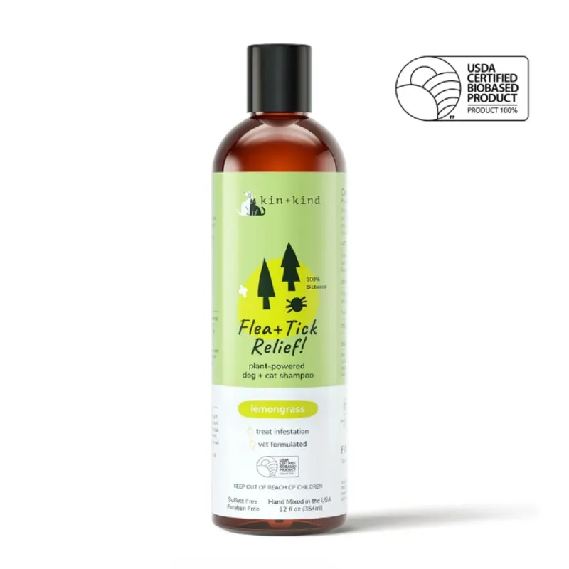 Kin+Kind Flea & Tick Relief! Natural Dog & Cat Shampoo (Lemongrass)