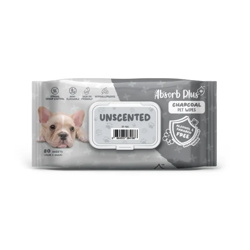 Absorb Plus Charcoal Alcohol & Paraben Free Pet Wipes (Unscented, 80pcs)