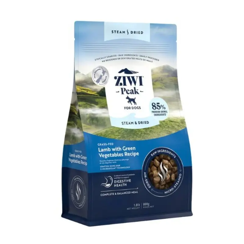 Ziwi Peak Steam & Dried Dog Food (Grass-Fed Lamb with Green Vegetables)
