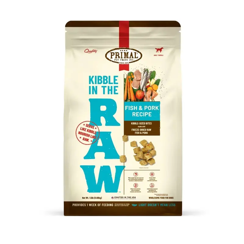 Primal Kibble in the Raw Freeze Dried Dog Food (Fish & Pork Recipe With Grains)
