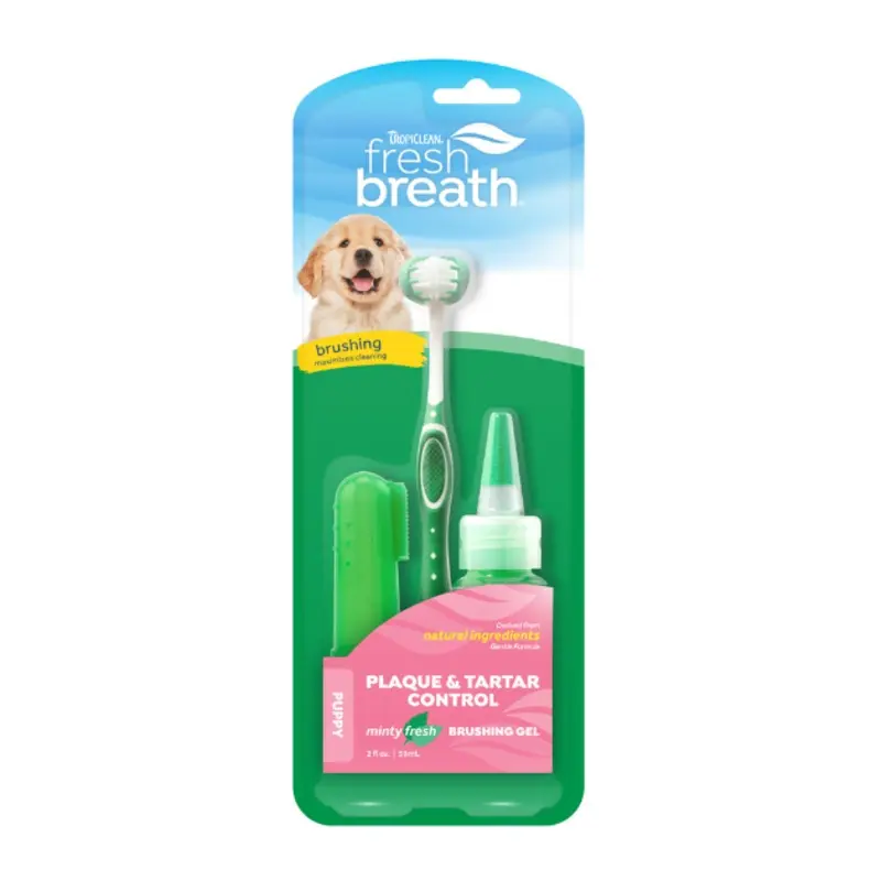 TropiClean Fresh Breath Oral Care Kit (Toothbrush, Finger Brush & Gel) for Puppy
