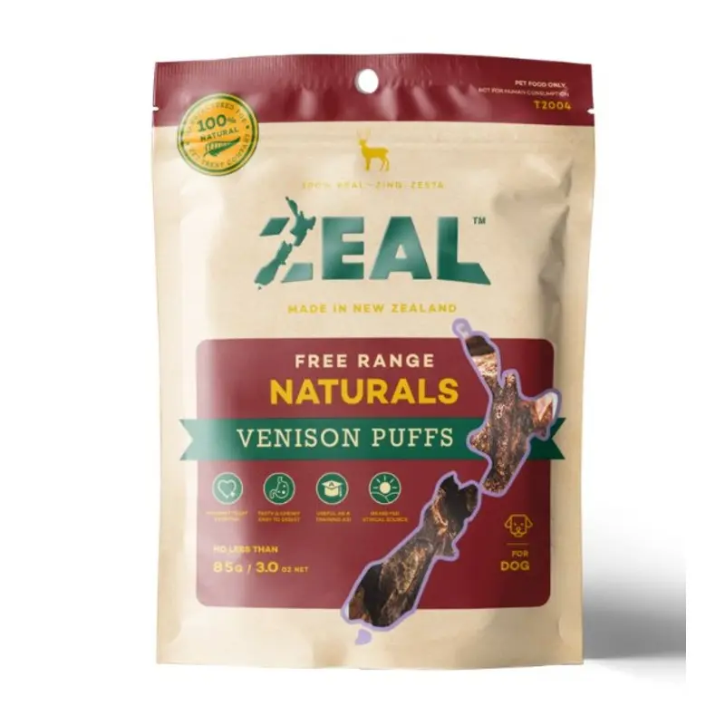 Zeal Free Range Air Dried Cat and Dog Treats (Venison Puffs)