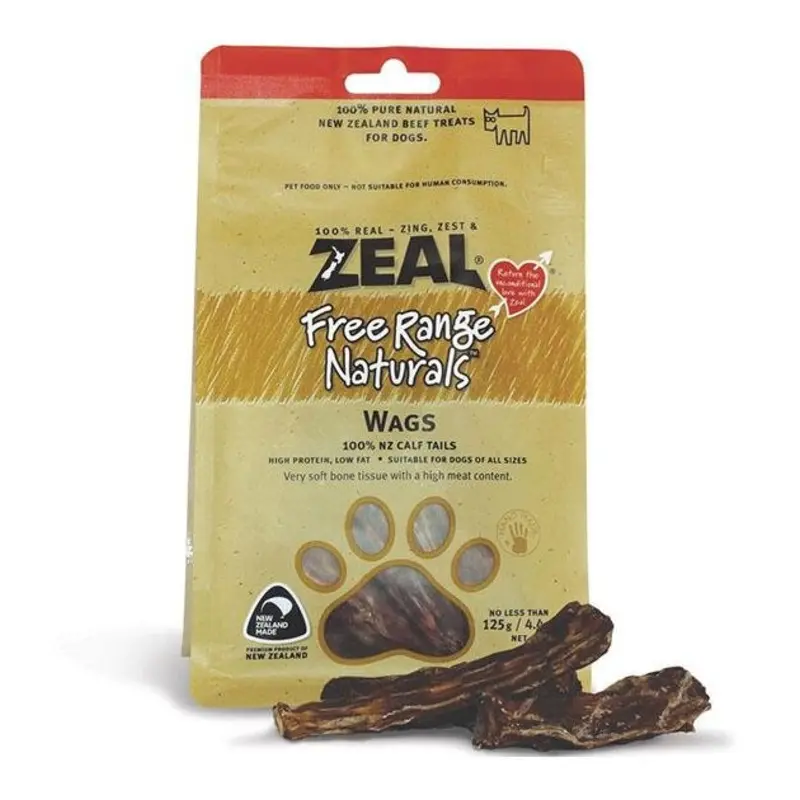 Zeal Free Range Air Dried Dog Treats (Calf Tail Wags)