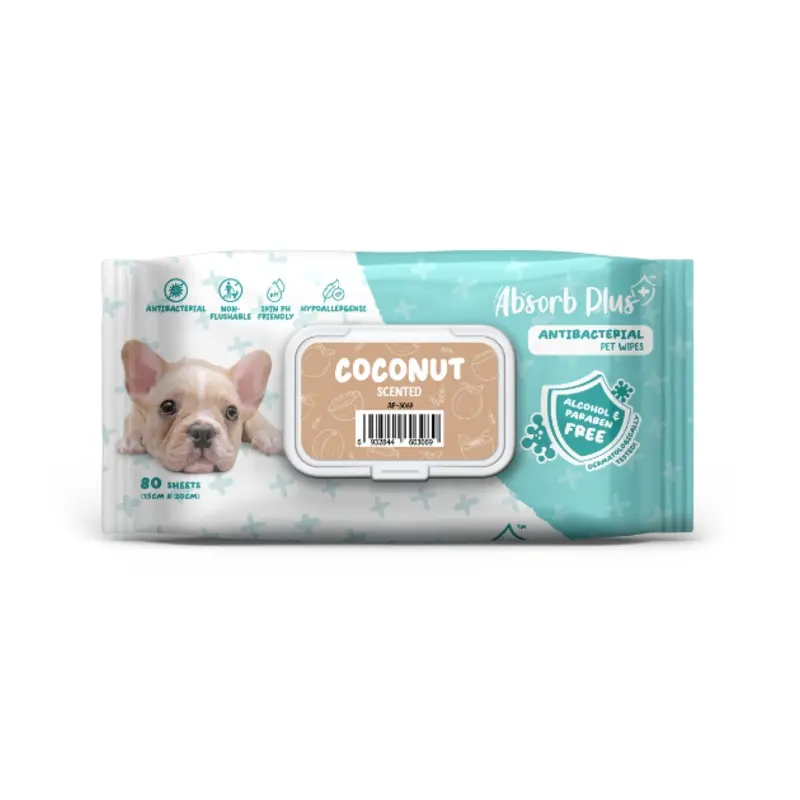 Absorb Plus Antibacterial Alcohol & Paraben Free Pet Wipes (Coconut, 80pcs)