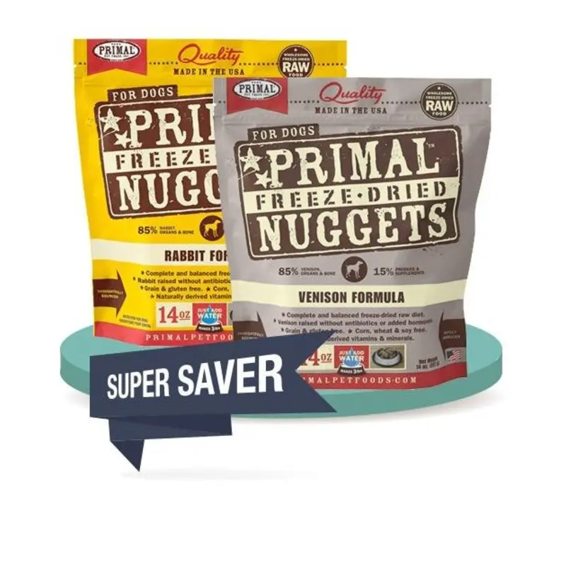 Primal Freeze Dried Nuggets Dog Food 14oz - Novelty Protein (2-Pack Saver Bundle)