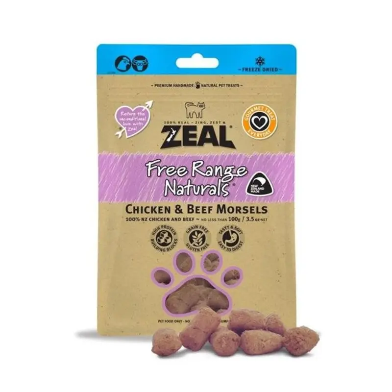 Zeal Free Range Freeze Dried Cat and Dog Treats (Chicken & Beef Morsels)