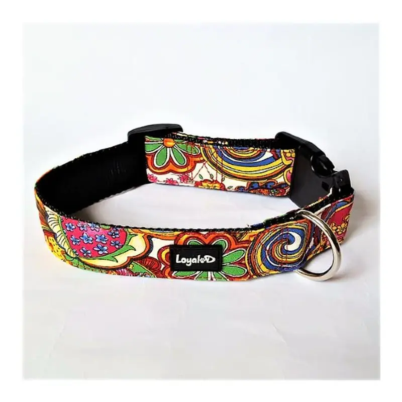 Loyal.D WIDE Canvas.D Happy Hippy Dog Collar